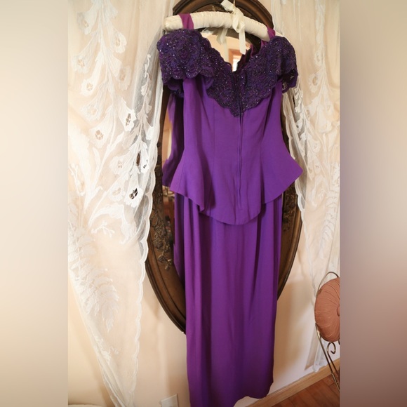 Vintage 80s Purple Sparkle Lace Peplum Dress - Picture 8 of 11